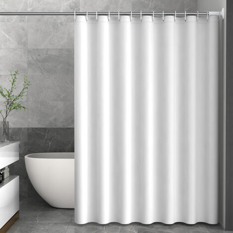 Lntyq Rideau Douche Anti Moisissure, 180 x 200cm Blanc, avec 12 Crochets, sans Percage, Tissu PEVA Imperméable Lavable en Machine (1/5)