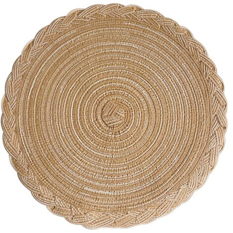 Lntyq Lot de 6 Sets Table Dessous Tapis, Tapis tissé résistant à la Chaleur,Polyester,Lavable antidérapant Rond Table Pad Euro tissé à la Main (Khaki, 18cm) (1/5)
