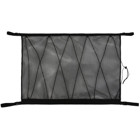 Lntyq Filet de rangement de voiture, sac de toit de voiture universel avec fermeture éclair, filet de rangement noir pour organisateur de bagages pour plafond de voiture SUV 90x65 cm (Cordon de Serrag (1/5)