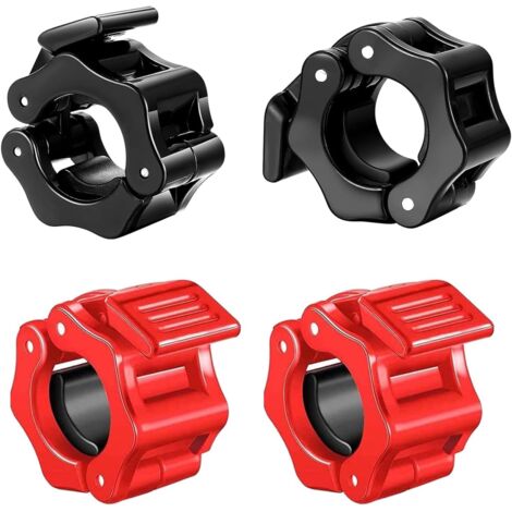 4 Clips De Collier Haltères 30 Mm – ABS Rouge/noir, Dégagement Rapide, Pour CrossFit Et Olympique