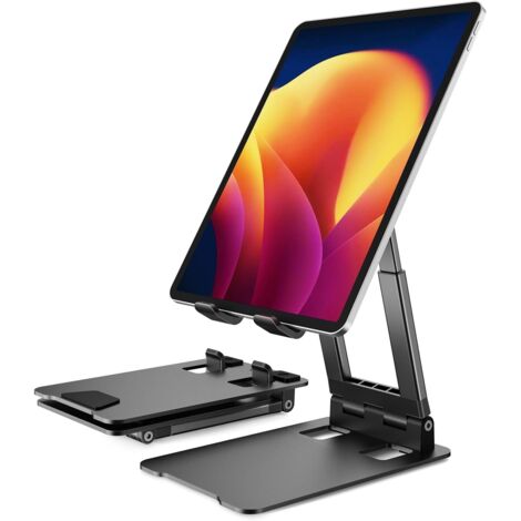 Lntyq Support Tablette Bureau Pliable et Réglable en Hauteur, Robuste Aluminium Support iPad, Compatible avec Tablette Stand de 4" à 13" - Noir