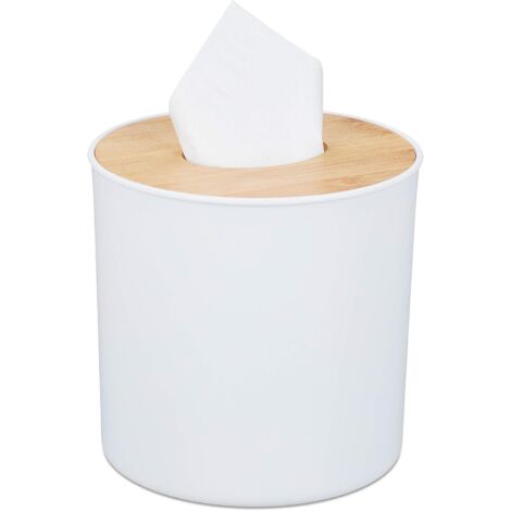 Lntyq Boîte pour Cotons de Maquillage avec Couvercle en Bambou, Design Moderne, 13x13 cm, Blanc/Nature (1/4)