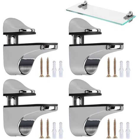 Lntyq 4 Pièces Support D'étagère en Verre Réglable, Supports Réglables pour Étagères en Verre, Pince de Support Verre Clamp, avec Accessoires, pour Panneaux de Verre et de Bois de 2 à 23 mm (1/5)