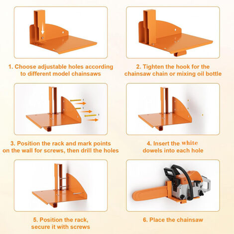 Lot De 2 Supports Muraux Robuste Pour Tronçonneuse - Fixation Horizontale Ou Verticale, Charge 68 Kg, Avec Revêtement Caoutchouc Orange