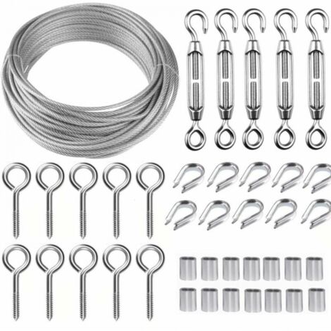 1 Stück Edelstahl-Hängeseil-Set, 30,5 m beschichtetes Edelstahlkabel mit Wäscheleine, Geländer, Geländerkabel (1/5)