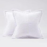 Dekorative Kissenbezüge für Sofa, Bett, Wohnzimmer, 60 x 60 cm, 2er-Set, weißer weicher Cord, gestreift, Boho-Stil