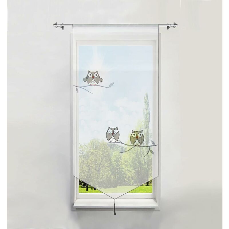 Rideau Brise-bise Motif Chouette - 40x60 Cm, Transparent - Pour Petite Fenêtre, Cuisine, Salle De Bain - 9