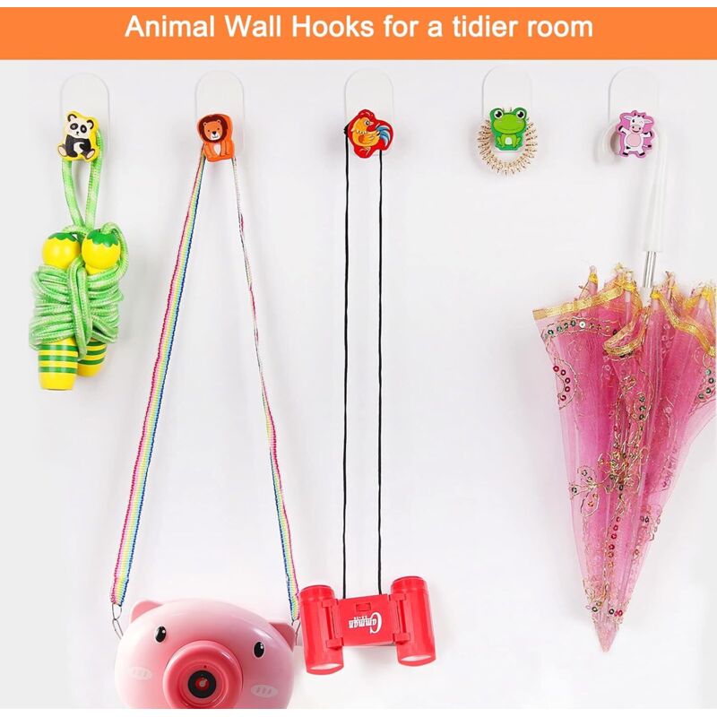 6 Crochets Autocollants Enfant Animaux En Bois - Patères Murales Adhésives Chambre Enfant