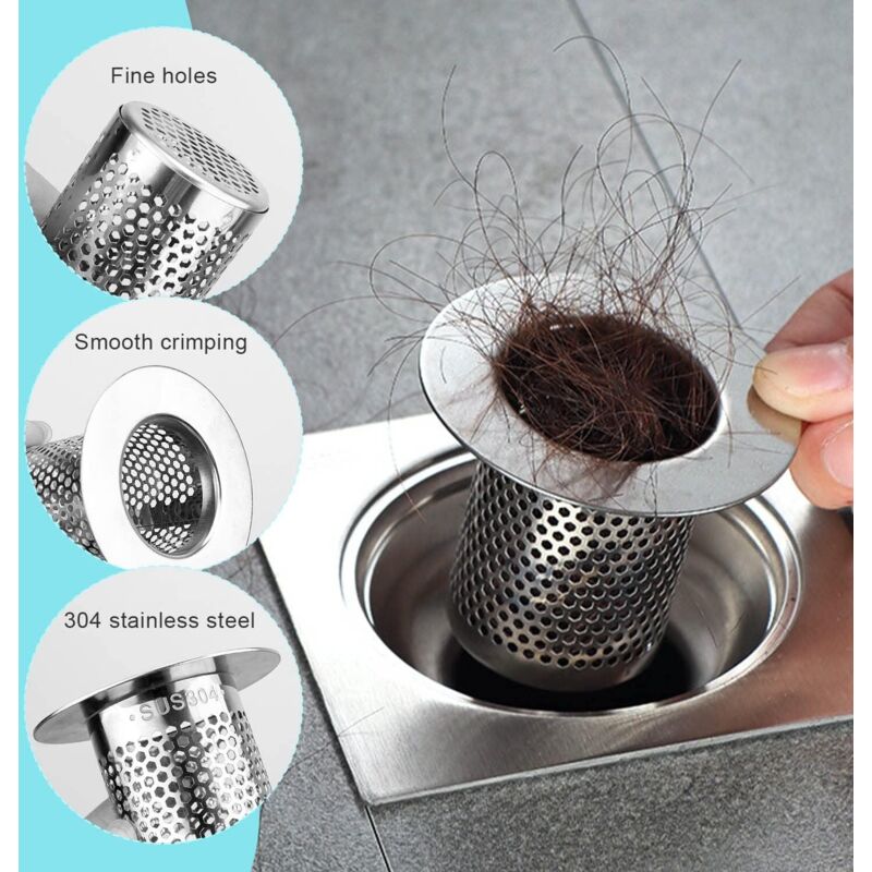 2 Pcs Filtre évier Cuisine, Tamis lavabo en INOX, Filtre Cheveux Douche