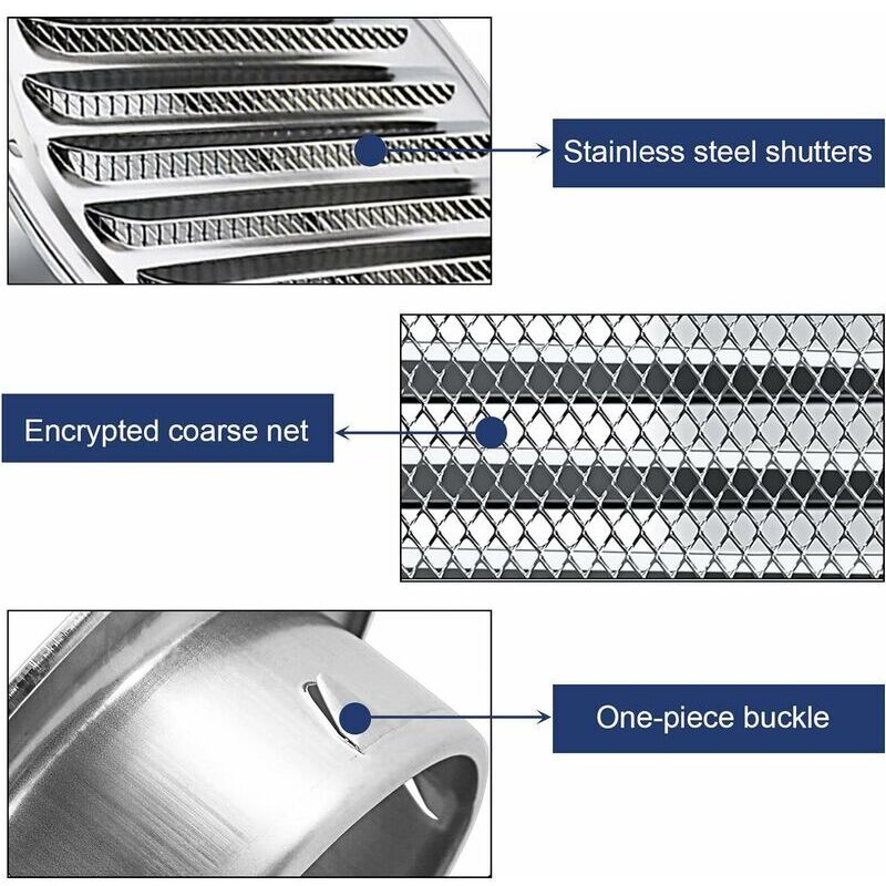 Grille De Ventilation Extérieure 125 Mm En Acier Inoxydable 304 - Avec Moustiquaire Et Joint - Pour Hotte De Cuisine, Facile à Installer - 9