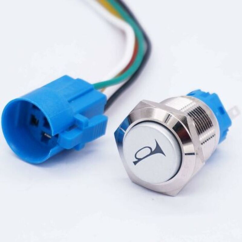 Interrupteur Bouton Poussoir Momentané 12V 16mm - Métal, Imperméable, Pour Klaxon