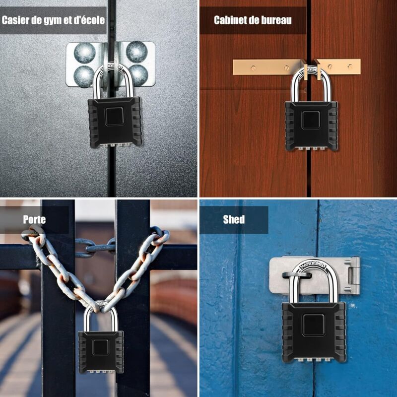 Lot De 2 Cadenas à Code 4 Chiffres Extérieur - Étanché Robuste Anse 8mm - Portail Clôture Abris Jardin Noir - NovLock