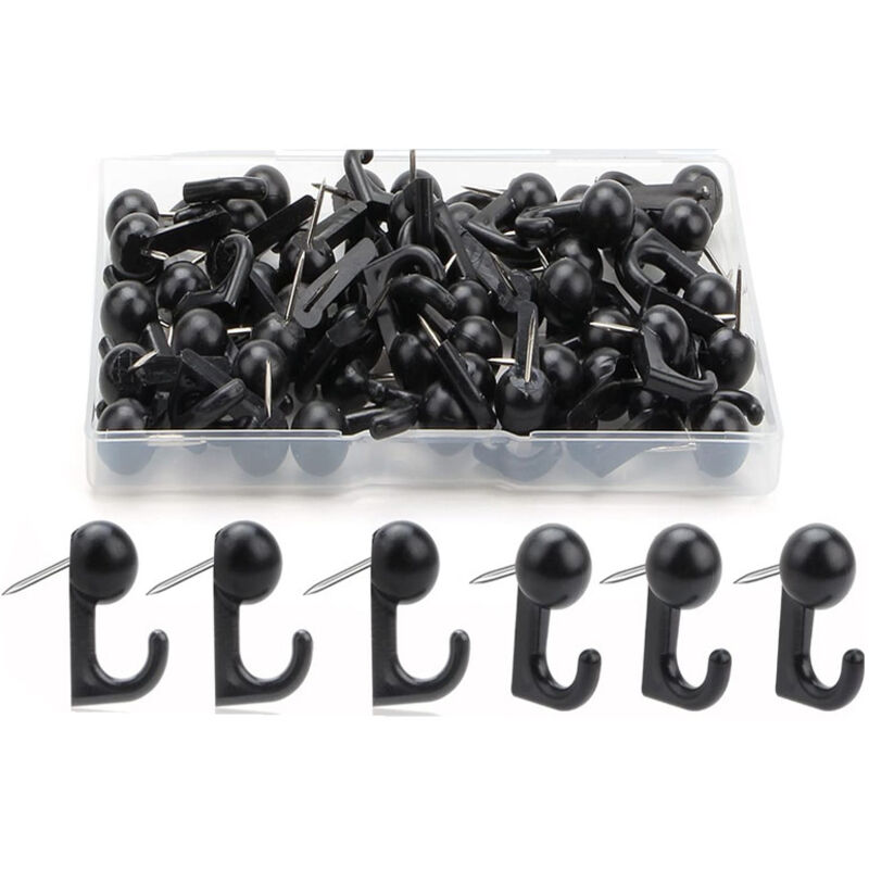 Kit De 50 Punaises-crochets Noires Pour Tableau Liège - Idéal Pour Accrocher Photos, Cartes Et Petits Objets Au Mur