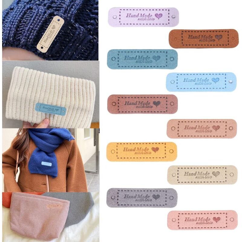 Kit Création Artisanale 300 étiquettes 'Handmade With Love' - Cuir, Tissu Et Boutons Bois - Pour Couture DIY Et Customisation Cuir Tissu Boutons Bois