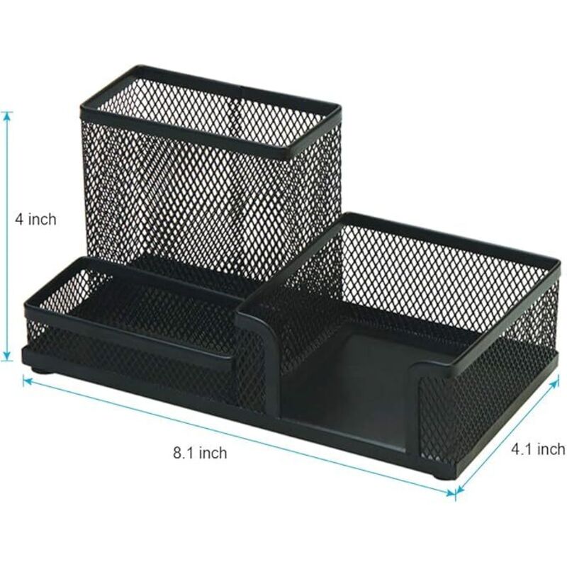 Organiseur De Bureau Relaxdays En Métal Anthracite Aspect Maille - 9 Compartiments + Tiroir, Rangement Stylos Et Accessoires, 10,5 X 22 X 11 Cm