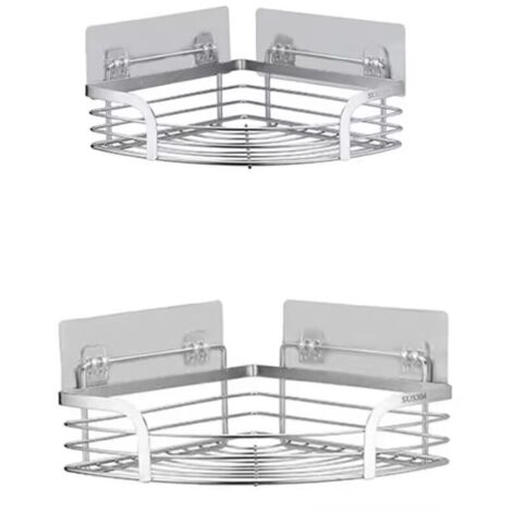 Ahlsen Lot de 2 Etagère de Douche d'angle sans Perçage Etagère Salle de Bain Adhésif Acier Inoxydable Triangle Panier Rangement pour Shampoing Savon avec Crochets (petit + moyen)