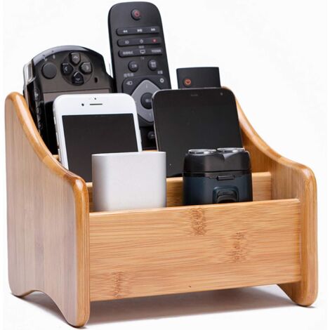 Ahlsen Boîte de rangement de bureau, 3 Compartiments en Bambou Multi-Fonctionnels Organisateur Télécommande TV Home Articles divers, Rangement en bois boîte de Cosmétique (1/4)