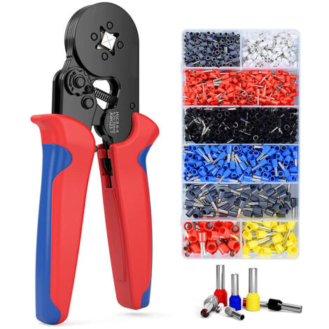 Ahlsen Pince à Sertir, Kit D'outils de Sertissage avec 1200 Cosses Embouts de Câble  Pince à Embout Réglable, Pince à Sertir les Embout Fil Electrique(Pince à sertir+1200 cosses)rouge，