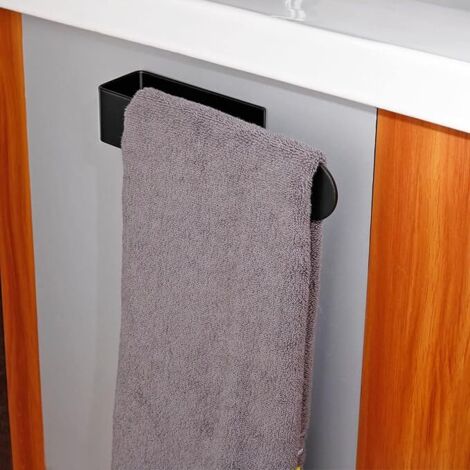 Porte-Serviettes Mural Autocollant 37 Cm - Acier Inoxydable 304 Noir Mat, Étanche - Pour Salle De Bain & Cuisine Sans Perçage