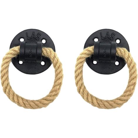 Ahlsen Lot de 2 poignées en fer vintage avec corde de chanvre - Fixation murale - Boucle de traction pour armoire, tiroir, porte, commode - Accessoires de matériel de meubles (1/5)