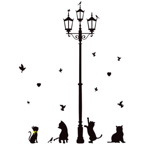 Ahlsen Stickers Muraux Chats Sous Un Lampadaire pour Créatif Personnalité Maison Chambre Salon - Noir