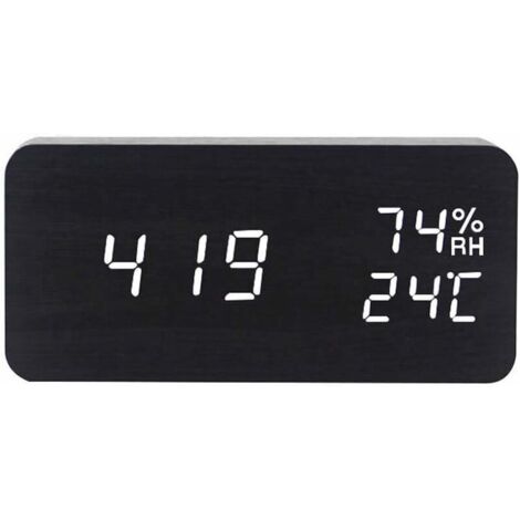 Ahlsen Numérique Réveil Bois Réglable Luminosité Contrôle Vocal LED Horloge Rectangle Affichage Temps Température Décor À La Maison,Noir (1/5)