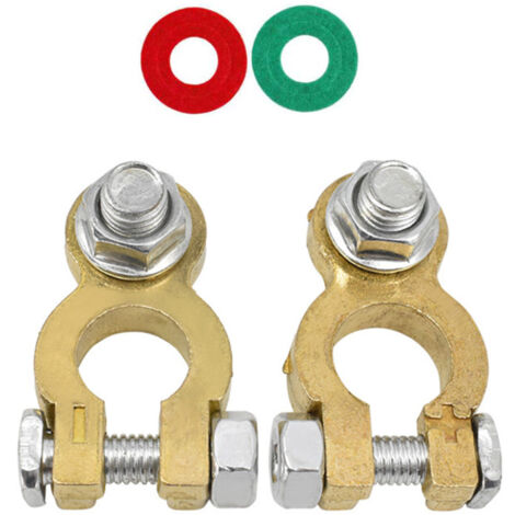 Ahlsen 2 Pcs Bornes Connecteurs De Batterie, Cosses De Batterie M8 Boulons Bornes, 12V/24V Bornes De Batterie Heavy Duty Épaissi Bronze Pur, Avec Tampon Anti-Corrosion Pour Auto Bateau Moto (1/4)