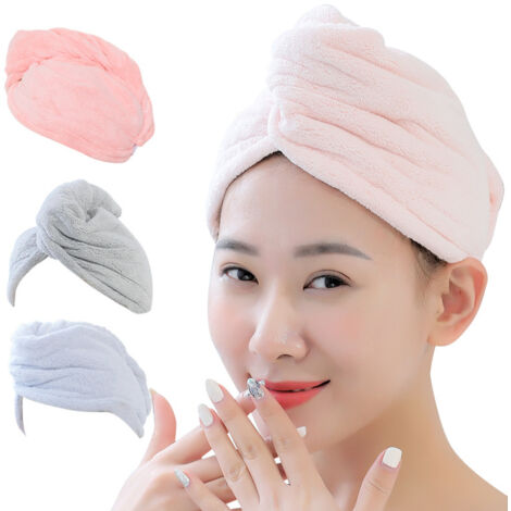 Ahlsen Serviette Cheveux, 4PCS Serviette à Cheveux en Microfibre Wrap Turban Super Absorbant pour Cheveux à Séchage Rapide avec Bouton de Design (1/5)