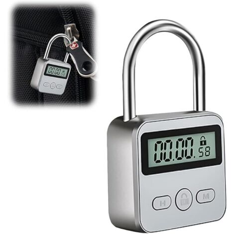 Ahlsen Affichage de Lock, Cadenas Valise avec LCD Écran, USB rechargeable Cadenas Code Verrouillage De La Minuterie, pour Prévenir Les Mauvaises Habitudes (Argent)