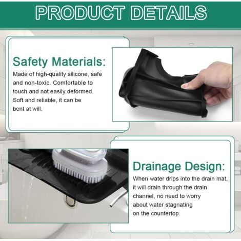 LURVOUS Tapis De Robinet En Silicone, Tapis De Robinet Évier Tapis De Drainage Évier Tapis De Anti-éclaboussures Pour Évier, Tapis De Séchage Robinet Tapis Absorbant Pour Évier De Cuisine, 45×14cm