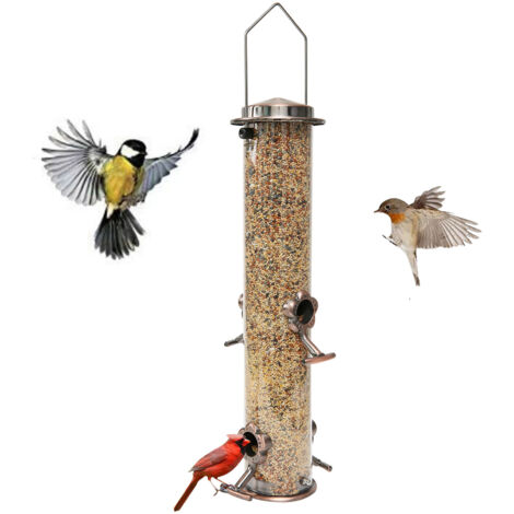 Mangeoire à oiseaux à suspendre à l'extérieur - 6 ports - En aluminium - Finition noire brossée - 35,6 cm - 6 ports (graines non incluses) (1/4)