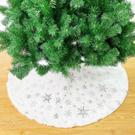 Ahlsen Jupe d'arbre de Noël Jupe d'arbre de Noël en peluche blanche Décoration de fête de Noël Jupe d'arbre de flocon de neige, Argent, 150 cm (1/3)