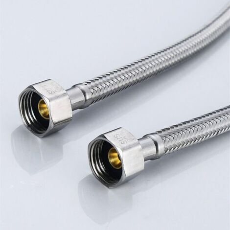 Lot De 2 Tuyaux Flexibles 1/2" - Longueur 10 Cm, Tressage Acier Inox, Pour Robinet, Vanne D'Angle