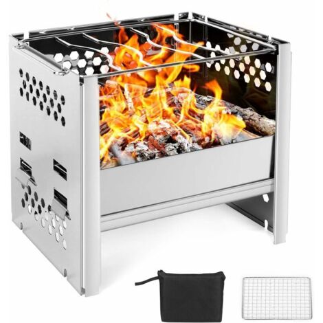 Ahlsen Réchaud de Camping Portable, Camping Poêle À Bois Léger avec Grille et Sac de Rangement, Pliable Compact Durable pour Barbecue Randonnée Camping Pique-Nique Cuisine de Plein Air (1/5)
