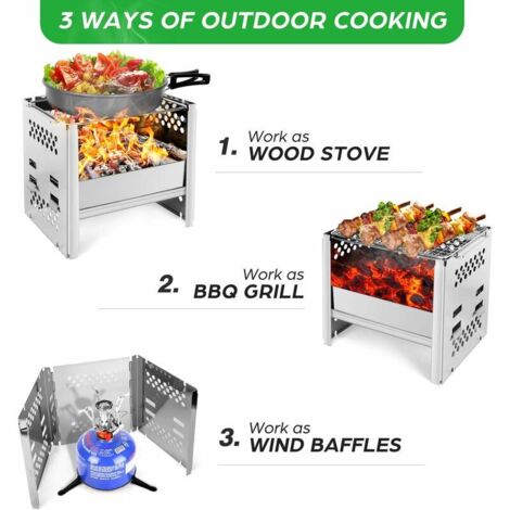 Poêle à Bois Portable Namvo – Acier Inoxydable, 330g, Dimensions 160x136x136mm, Avec Sac De Transport, Pour Randonnée Et Bushcraft