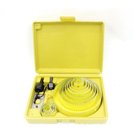 Ahlsen Scie Cloche Coffret, Scies Cloches Ø19127mm Kit Complet Dans un écrin Avec des Mandrins et des Dispositifs pour Bois Plâtre Plastique PVC Fabriqué en Acier Trempé de Haute Qualité A3,jaune, une (1/5)