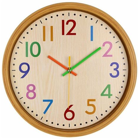 Ahlsen Pendules murales  12 pouces silencieux coloré numéro enfants horloge murale grande horloge murale décorative sans coutil style vintage à piles (1/4)