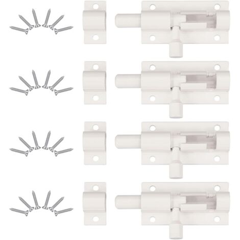 Ahlsen 4 Pièces Verrou de Porte, Verrou Porte Interieure avec 24 Vis , Loquet Porte Coulissante, Loquet de Porte, Verrou Targette, Loquet Coulissant, pour Portail De Jardin, Cabanon, Wc (Blanc)