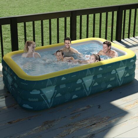 Piscine Familiale Gonflable Rétro Épaisse – Rayures Vertes – Pour Enfants Et Bébés, Idéal Été Intérieur/Extérieur