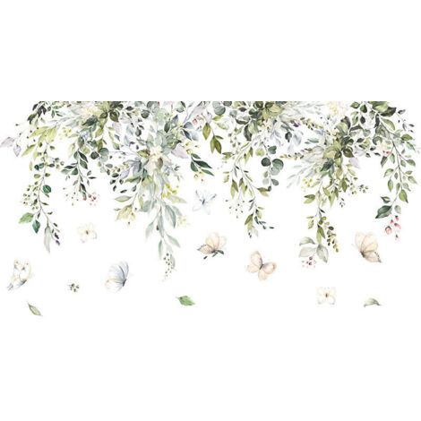 Ahlsen – Lot de stickers muraux autocollants pour chambre adulte – Décoration murale plantes fleurs papillons – Vinyle adhésif de qualité (1/5)