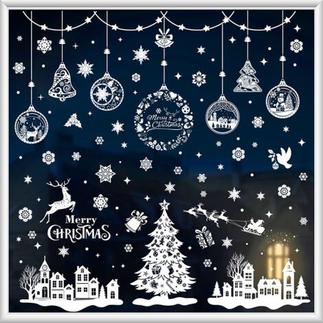Ahlsen Autocollants de Fenêtre de Noël 244 Autocollants de Fenêtre de Noël Scène de Noël PVC Flocon de Neige Renne Autocollants de Fenêtre Amovibles pour les Décorations de Noël (1/5)