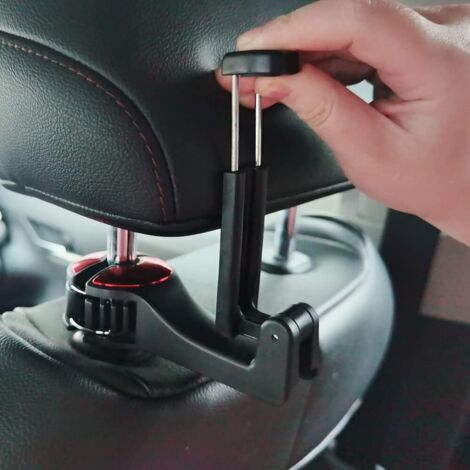 Lot 4 Crochets Appui-Tête Voiture Rotatifs 360° – Double Crochet Multifonction + Support Téléphone – Organisateur Siège Auto Pour Sacs, Bouteilles, Parapluies