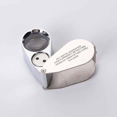 Ahlsen Loupe Bijoutier avec LED-Loupe Grossissante acrylique 40x25mm Lentille Oculaire-40x Loupe de Poche-Pliable, en acrylique-Loupe de lecture