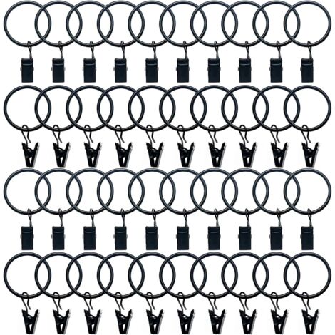 Ahlsen 40 Pièces Anneaux Rideaux Metal avec Pinces Pince pour Rideaux Diamètre Intérieur de 32mm Noir (1/5)