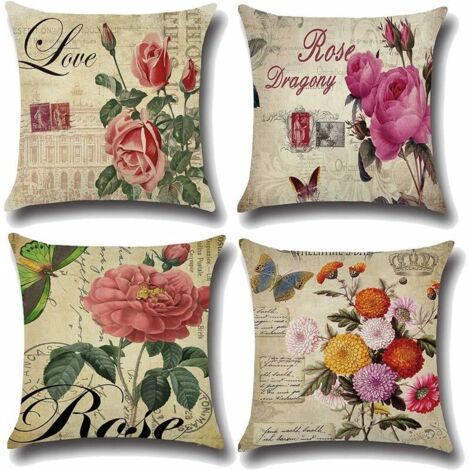 Ahlsen Housse de Coussin Flamingo Feuilles et Fleur Arbre  Motif Taie d'oreiller pour Canapé Maison Salon Chambre Décoration D'intérieur, 45x45cm, Ensemble de 4 pièces