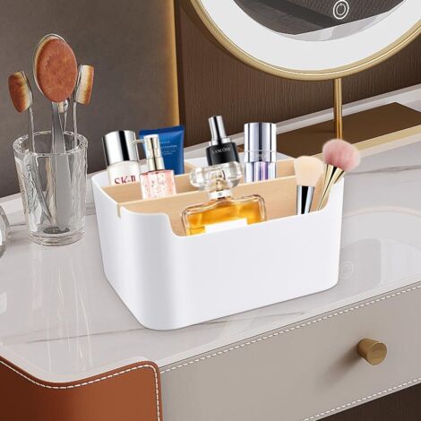Organisateur Bureau Bambou 5 Compartiments Amovibles - Boîte Rangement Stylos, Cosmétiques Et Accessoires