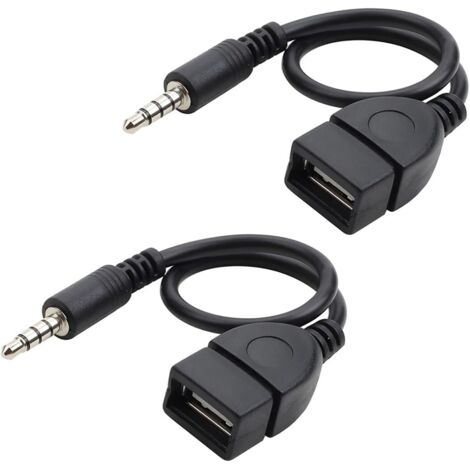Ahlsen 2 Pièces Câble De Charge USB Jack, Cordon Adaptateur pour Port Auxiliaire De Voiture, Câble Adaptateur Audio Aux Mâle 3.5mm vers USB 2.0 Femelle, pour Lecteur CD, Téléphone Portable, Mp3 (1/4)