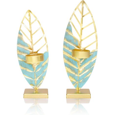 AHLSEN Bougeoir en Fer 2 Pièces, Photophore en Forme de Feuille, Bougeoir Doré Porte Bougie Vintage, Chandelier de Différentes Tailles, Photophore Bougie pour Noël, la Saint-Valentin, Le Mariage (1/5)