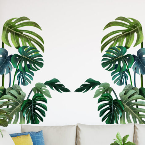 Ahlsen Lot de deux pcs Stickers Muraux feuilles tropicales Autocollant Mural Décoration Murale pour Salon Chambre Bureau