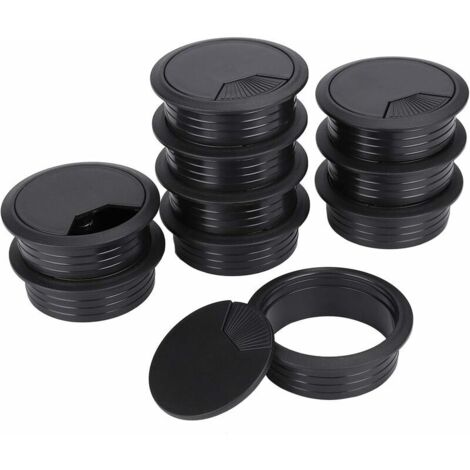 Ahlsen Lot de 10 passe-câbles de bureau en plastique pour bureau et bureau Noir 60 mm,-